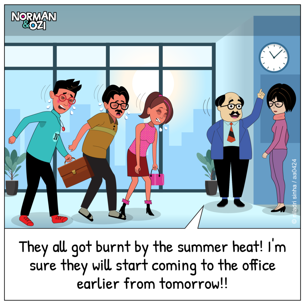 Summer web comic about arriving early at the office.