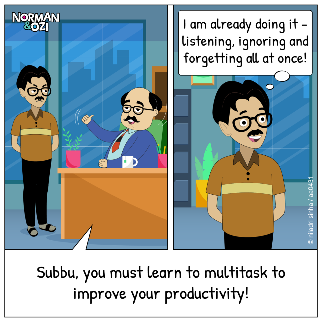 mulit tasking office cartoons