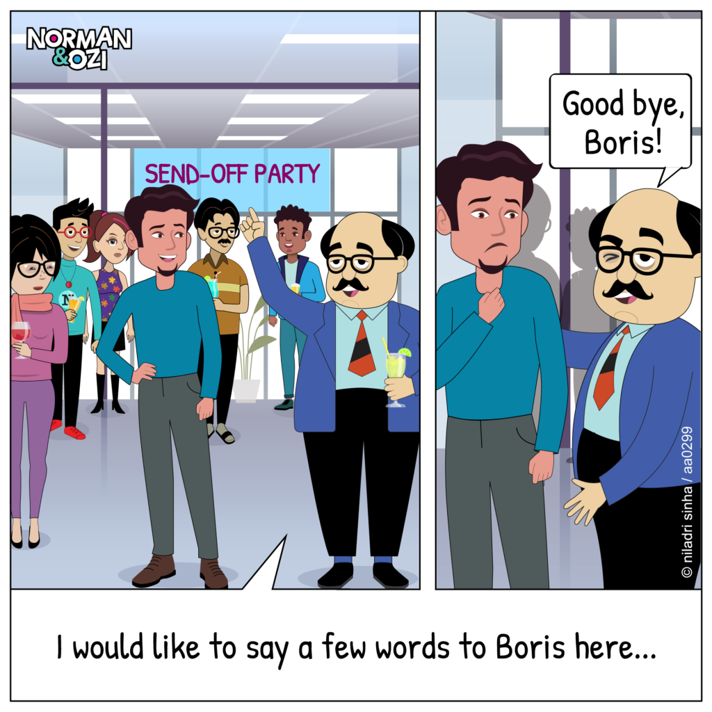 office send-off party comics with coworkers and boss