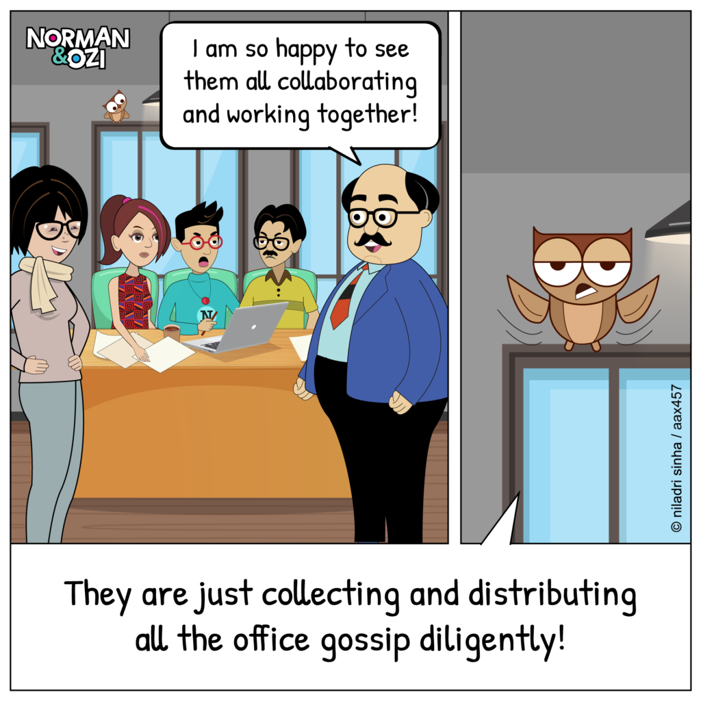 cartoons on understanding the meeting or office gossip 