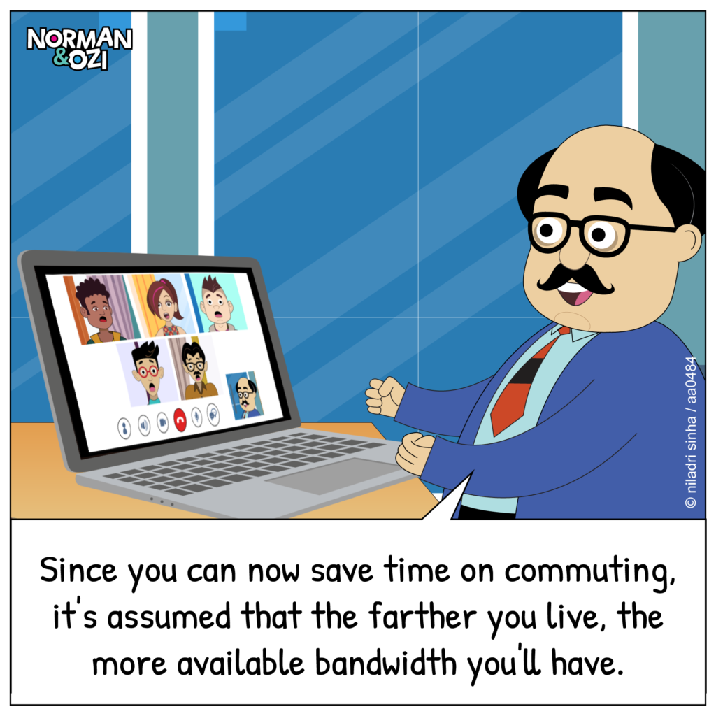 cartoons on work from home and work bandwidth