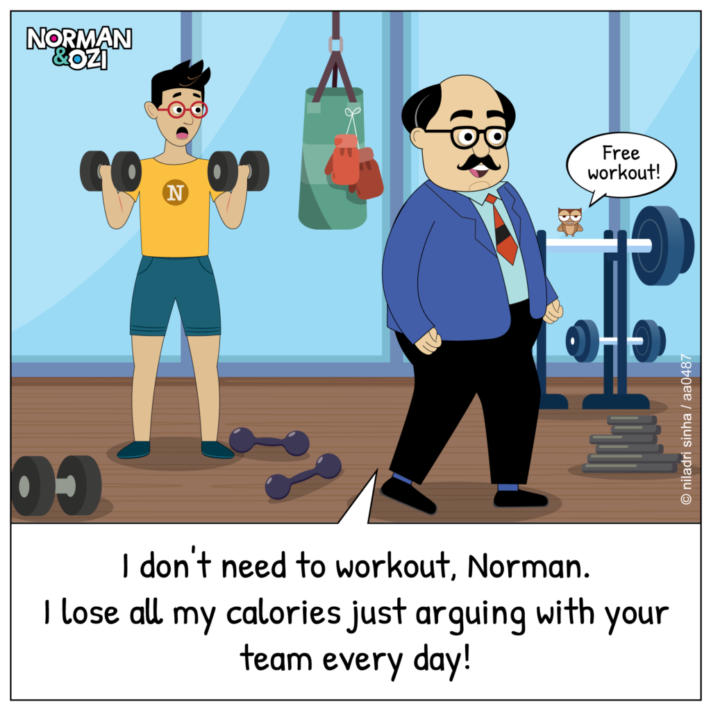 boss and norman at the gym on funny workout discussion