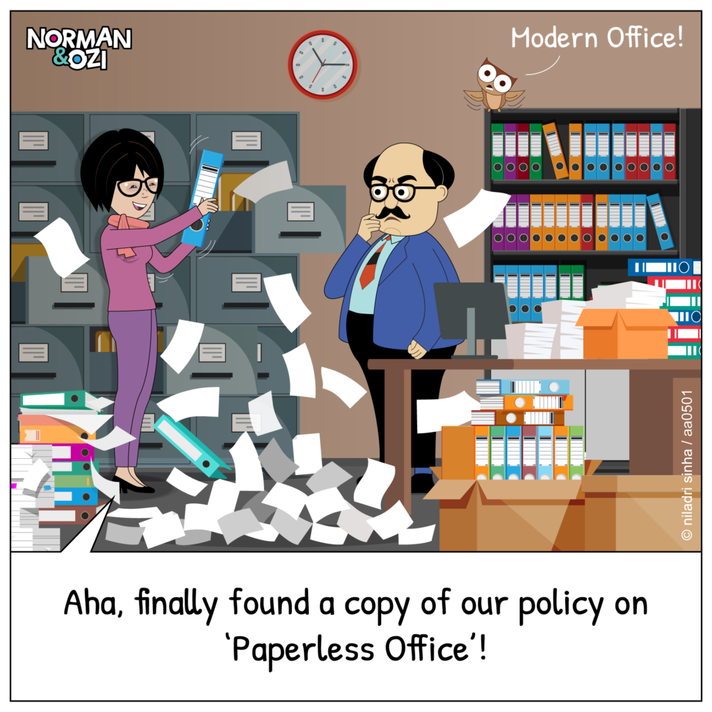 modern office cartoons with our papers