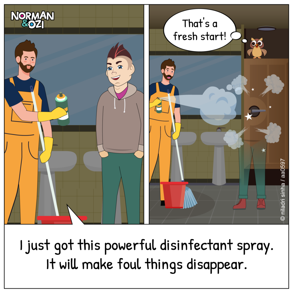 office cartoons on disinfection spay